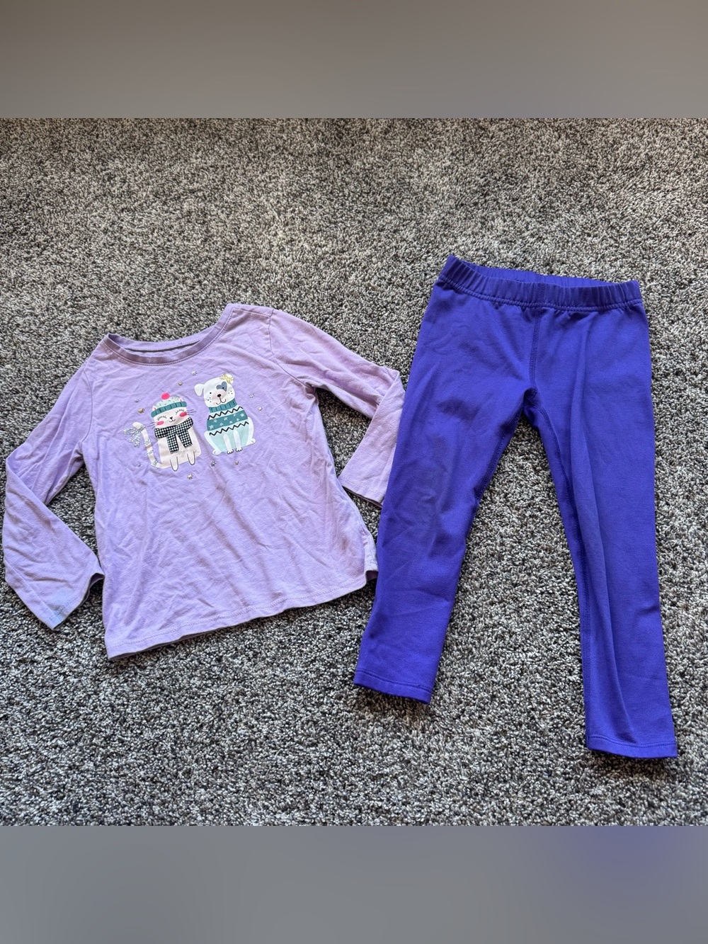 Kids Purple Cat And Dog Set - Long Sleeve Top & Pants